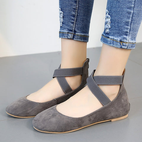 Women Plus Size Flat Shoes Pointed Toe Flock Buckle Strap Female Casual Solid Footwear 2018 Autumn Sexy Comfortable Ladies Flats