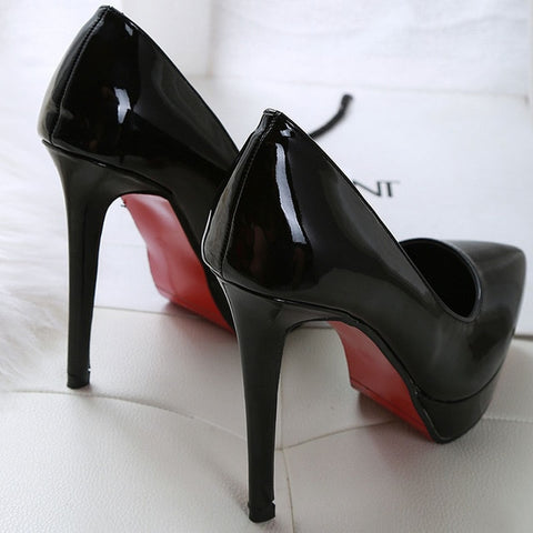 Super High with 12cm Patent Leather High-heeled Shoes Woman Pumps Wedding Party Shoes Platform Fashion Women Shoes High Heels