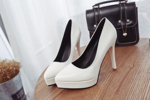 Super High with 12cm Patent Leather High-heeled Shoes Woman Pumps Wedding Party Shoes Platform Fashion Women Shoes High Heels