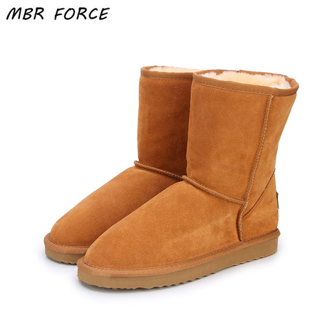 MBR FORCE Classic Genuine Cowhide leather  snow boots 100% Wool Women Boots Warm winter shoes for women large size 34-44