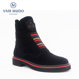 VAIR MUDO Wool Fur Winter Warm Ankle Boot Women Shoes Genuine Leather Top Quality Spring Autumn Square low Heel Lady Boots DX1