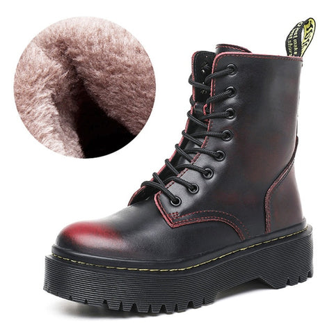 Women Boots Genuine Leather Boots With Flat Platform Boots Women Shoes Autumn Winter Boots Ankle Fur Leather Heels Botas Mujer