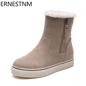 ERNESTNM Waterproof Flock 2019 Winter Shoes Women Botas Mujer Ankle Snow Boots Female Warm Fur Plush Insole Quality Zip Booties