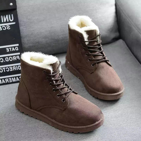 Women Boots Warm Winter Women Shoes Lace-Up Female Faux Suede Ankle Boot For Woman Botas Mujer Plush Ladies Black Snow Boots