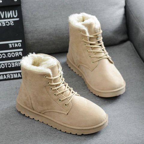 Women Boots Warm Winter Women Shoes Lace-Up Female Faux Suede Ankle Boot For Woman Botas Mujer Plush Ladies Black Snow Boots