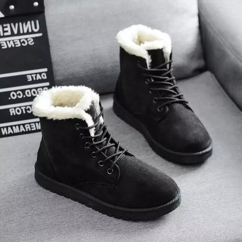 Women Boots Warm Winter Women Shoes Lace-Up Female Faux Suede Ankle Boot For Woman Botas Mujer Plush Ladies Black Snow Boots