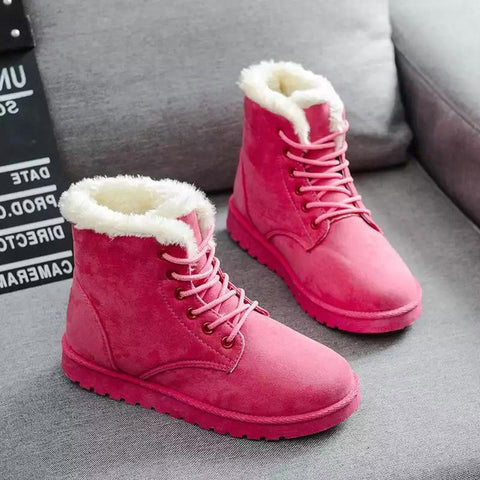 Women Boots Warm Winter Women Shoes Lace-Up Female Faux Suede Ankle Boot For Woman Botas Mujer Plush Ladies Black Snow Boots