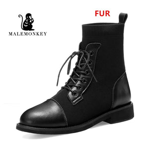 2019 New Ankle Boots Women Fashion Lace up Low Heel Platform Woman Sewing Winter Boots Comfortable Style Shoes