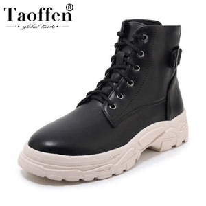 Taoffen Women New Fashion Plus Size 29-46 Warm Ankle Boots Thick Sole Pu Leather Casual Winter Shoes Woman Short Boots Footwear