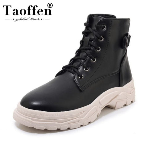 Taoffen Women New Fashion Plus Size 29-46 Warm Ankle Boots Thick Sole Pu Leather Casual Winter Shoes Woman Short Boots Footwear