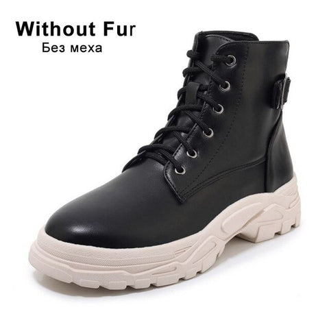 Taoffen Women New Fashion Plus Size 29-46 Warm Ankle Boots Thick Sole Pu Leather Casual Winter Shoes Woman Short Boots Footwear