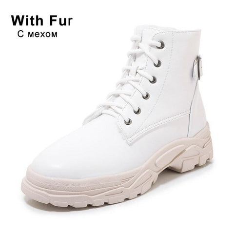 Taoffen Women New Fashion Plus Size 29-46 Warm Ankle Boots Thick Sole Pu Leather Casual Winter Shoes Woman Short Boots Footwear
