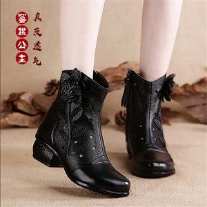 BEYARNE Autumn Winter Retro Boots Handmade Ankle Boots Real Genuine Leather Shoes Botines Mujer Women Shoes Ladies Leather Boots