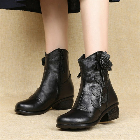 BEYARNE Autumn Winter Retro Boots Handmade Ankle Boots Real Genuine Leather Shoes Botines Mujer Women Shoes Ladies Leather Boots