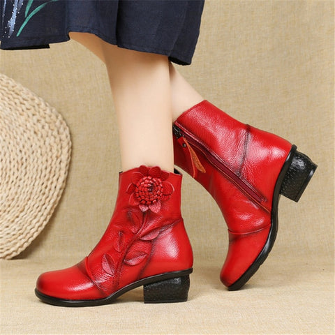 BEYARNE Autumn Winter Retro Boots Handmade Ankle Boots Real Genuine Leather Shoes Botines Mujer Women Shoes Ladies Leather Boots