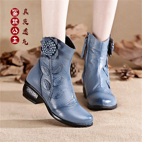 BEYARNE Autumn Winter Retro Boots Handmade Ankle Boots Real Genuine Leather Shoes Botines Mujer Women Shoes Ladies Leather Boots