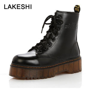 LAKESHI Shoes Women Ankle Boots Punk Short Boots Female Genuine Leather Booties Platform Autumn Winter Boots Women Creepers