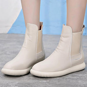 Women's Shoes Made Of Genuine Leather Elastic Band Ankle Boots For Women Sturdy Sole Snow Boots Woman 2019 Autumn Winter