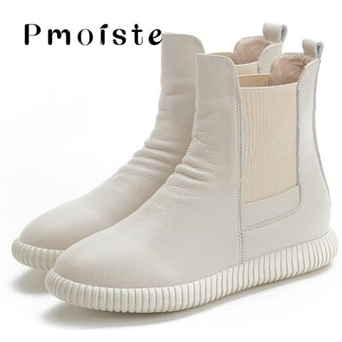 Women's Shoes Made Of Genuine Leather Elastic Band Ankle Boots For Women Sturdy Sole Snow Boots Woman 2019 Autumn Winter