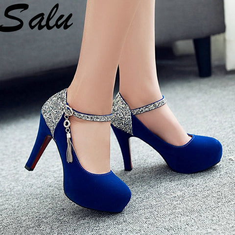 salu shoes woman 2019 Women Pumps Fashion Classic High Heels Shoes Sharp Head Platform Wedding Women Dress Shoes Plus Size 34-43