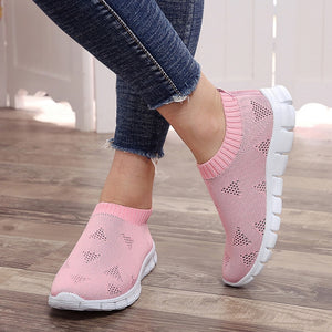 Rimocy plus size breathable air mesh sneakers women 2020 spring summer slip on platform knitting flats soft walking shoes woman