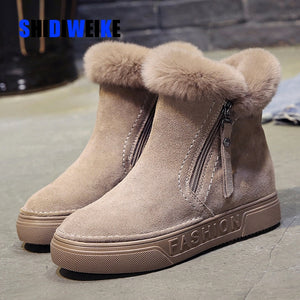 Women's Winter Ankle Boots Female Zipper Flock Platform Snow Boot Ladies Plush Sneakers Casual Flat Shoes Woman Footwear n458