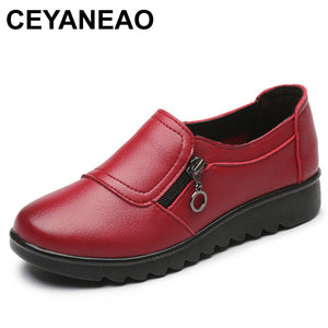 CEYANEAOFlats Shoes Woman Genuine Leather Women Shoes Flats 3 Colors Buckle Slip On Women's Flat Shoes Moccasins Plus Size E1670