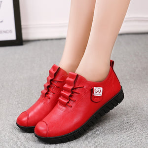 2019 Women shoes new arrival spring lace-up pleated genuine leather flats shoes rubber Lace-up female shoes feminino hjm8