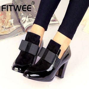 FITWEE size 33-43 Women High Heels Boots Genuine Leather Bowknot Dropshipping Ankle Boots Spring Autumn Shoes Women Boots