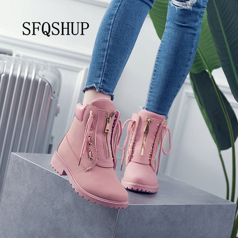 SFQSHUP New 2019 winter Lace-Up Fashion ankle boots for women botas femininas black hunter martin boots  Size woman shoes