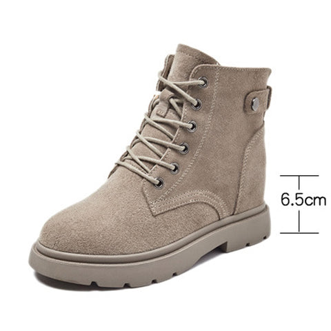 100% Genuine Leather Shoes Women Boots Warm Shoes Cow Leather Women Ankle Boots Autumn Winter Footwear Height Increasing 6.5cm A1649