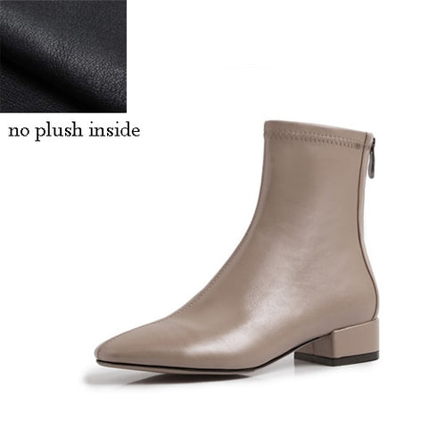 Elastic Ankle Boots Zipper 4cm Low Square Heels Round Toe Office Women Shoes Boots Black Beige Nude MING03 MUYISEXI