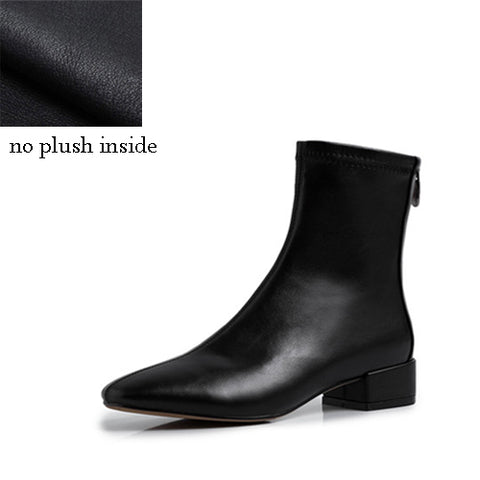 Elastic Ankle Boots Zipper 4cm Low Square Heels Round Toe Office Women Shoes Boots Black Beige Nude MING03 MUYISEXI