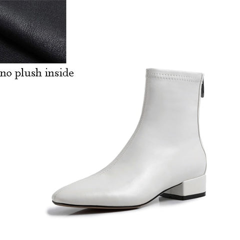 Elastic Ankle Boots Zipper 4cm Low Square Heels Round Toe Office Women Shoes Boots Black Beige Nude MING03 MUYISEXI