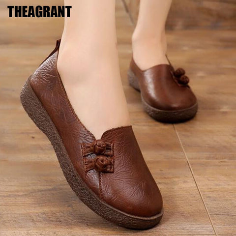 THEAGRANT 2019 Retro Loafers Women Flats Spring Slip On Shoes Woman Spring Autumn Shallow Soft Mom Casual Shoes Black WFS2019