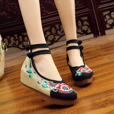 Women Cute Sweet Chinese Traditional Embroidery Shoes Lady Casual Buckle Strap Dance Shoes Lady Red Anti Skid Ballet Shoes G2231