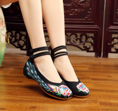 Women Cute Sweet Chinese Traditional Embroidery Shoes Lady Casual Buckle Strap Dance Shoes Lady Red Anti Skid Ballet Shoes G2231