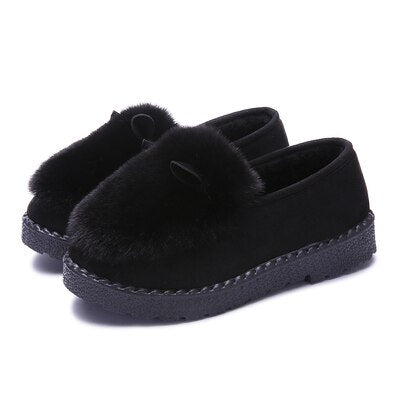 SLHJC Autumn Winter Flats Warm Cozy House Outside Slip On Fur Shoes Anti Skid Flat Heel Low Platform Snow Flats Female Loafers