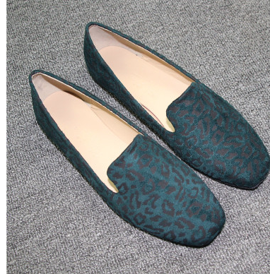 Lady Rome Style Leopard p Plus size 12 11 44 No Heels Square toe shoes Women Soft Sole Slip-on Breathable Brown White Printing