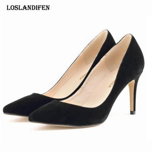 Loslandifen  Fashion Ladies Thin Heel Party Stilettos Shoes Spring Women Sexy Flock Pointed Toe Daily Office High Heel Shoes