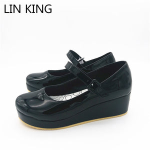 LIN KING Big Size 47 Spring Autumn Sweet High Heel Cosplay Lolita Shoes Fashion Buckle Women Pumps Wedges Platform Shoes Female