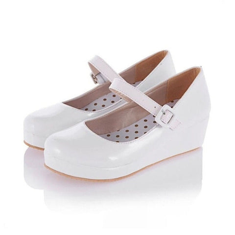 LIN KING Big Size 47 Spring Autumn Sweet High Heel Cosplay Lolita Shoes Fashion Buckle Women Pumps Wedges Platform Shoes Female