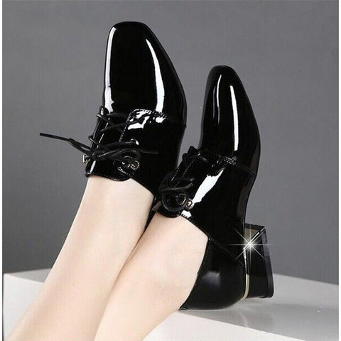 Autumn Genuine Leather Thick High Heel Shoes Winter Inside Plush Women Fashion Patent Leather Pointed Toe Pumps 459jk