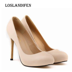 Loslandifen Ladies Fashion Round Toe Plus Size 35-42 Solid Color Party High Heel Shoes Women Autumn Ultra High Heel Daily Pumps