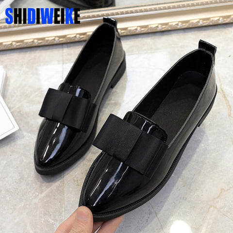 SHIDIWEIKE Classic Brand Shoes Women Casual Pointed Toe Black Oxford Shoes for Women Flats Comfortable Slip on Women Shoes b971