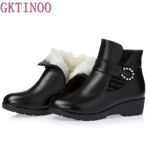 Plus size(35-43) winter women genuine leather wedges snow boots wool fur ankle boots warm shoes women boots