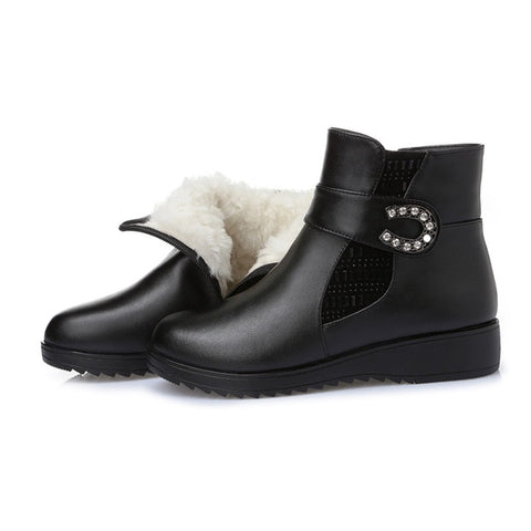 Plus size(35-43) winter women genuine leather wedges snow boots wool fur ankle boots warm shoes women boots