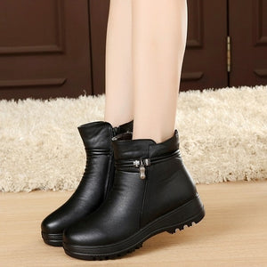 ZZPOHE 2017 Fashion Winter Shoes women's genuine leather ankle flat boots Casual Comfortable Warm Woman Snow Boots free shipping