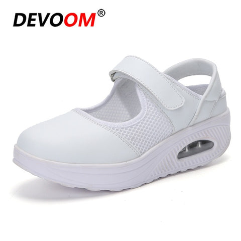 Summer Fashion Nurse Shoes Ladies Air Cushion White Sneakers Women Platform Shoes 2018 New Lolita Shoes Swing Hot Sale Big Size