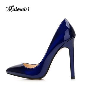 MAIERNISI New Fashion High Heels Women Pumps Thin Heel Classic Sexy Prom Wedding Shoes Office Women Shoes Big Size 35-46 Leather